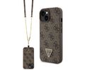 Guess “Triangle Metal Logo Strass Collection” Crossbody Case Θήκη προστασίας από δερματίνη με λουράκι – iPhone 15 (Καφέ – GUHCP15SP4TDSCPW)