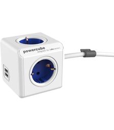 Allocacoc® PowerCube | Extended USB| Πολύπριζο 4 θέσεων & 2 USB – Μπλε – 1406BL/DEEUPC
