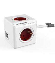 Allocacoc® PowerCube | Extended USB| Πολύπριζο 4 θέσεων & 2 USB – Κόκκινο – 1406RD/DEEUPC