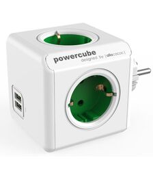 Allocacoc® PowerCube |Original USB| Πολύπριζο 4 θέσεων & 2 USB – Πράσινο – 1202GN/DEOUPC