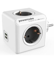 Allocacoc® PowerCube |Original USB| Πολύπριζο 4 θέσεων & 2 USB – Γκρι – 1202GY/DEOUPC