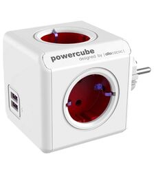 Allocacoc® PowerCube |Original USB| Πολύπριζο 4 θέσεων & 2 USB - Κόκκινο - 1202RD/DEOUPC