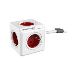 Allocacoc® PowerCube |Original Extended| Πολύπριζο 5 θέσεων με καλώδιο επέκτασης 3 μέτρων - Κόκκινο - 1307/DEEXPC