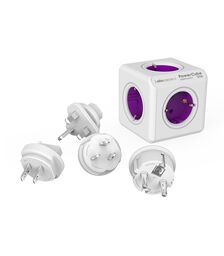 Allocacoc® PowerCube |ReWirable| Πολύπριζο 4 θέσεων & 4x plugs + IEC EU καλώδιο Μωβ - 1800/DERW4P