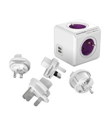 Allocacoc® PowerCube |ReWirable| Πολύπριζο 4 θέσεων & 4x plugs + USB Μωβ - 1700/DERUPC