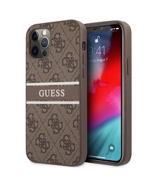 Guess "4G Logo Collection" Printed Stripe Θήκη προστασίας από δερματίνη – iPhone 12 Pro Max (Καφέ)