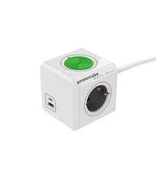 Allocacoc® PowerCube |Extended USB A+C+Wireless Charger| Πολύπριζο 4 θέσεων & 1xUSB/1xUSB-C με ασύρματο φορτιστή - Γκρι - 11092/DEPEWL