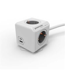 Allocacoc® PowerCube |Extended USB A+C| Πολύπριζο 4 θέσεων & 1xUSB/1xUSB-C - Γκρι - 10435/DEEUAC