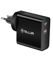 Tellur PDHC1 Φορτιστής δύο θυρών 48W PD (PD30W + QC3.0) 3 βυσμάτων (US, EU, UK), σε μαύρο χρώμα