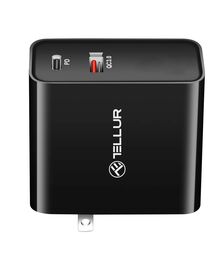 Tellur PDHC1 Φορτιστής δύο θυρών 48W PD (PD30W + QC3.0) 3 βυσμάτων (US, EU, UK), σε μαύρο χρώμα