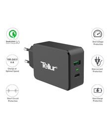 Tellur Dual USB Wall Charger Quick Charge 3.0 6A Φορτιστής δύο θυρών (USB-C + QC3.0), σε μαύρο χρώμα