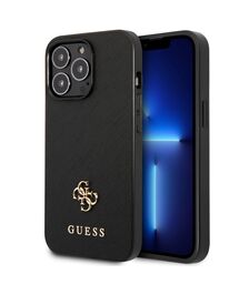 Guess "Small 4G Logo Collection" Hard Case Saffiano Leather Θήκη προστασίας από δερματίνη – iPhone 13 Pro (Μαύρη)