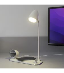 Tellur Nostalgia Wireless Desk Charger Ρετρο φωτιστικό γραφείου, ηχείο και βάση ασύρματης φόρτισης 3 σε 1 με υποστήριξη τεχνολογίας Qi (λευκή)