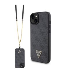 Guess "4G Metal Logo Strass Collection" Crossbody Case Θήκη προστασίας από δερματίνη με λουράκι – iPhone 15 (Μαύρο – GUHCP15SP4TDSCPK)