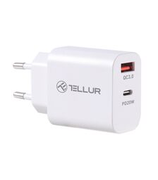 Tellur PDHC101 Φορτιστής δύο θυρών 38W PD (PD20W + QC3.0 18W) σε λευκό χρώμα (TLL151381)
