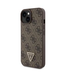 Guess “Triangle Metal Logo Strass Collection” Crossbody Case Θήκη προστασίας από δερματίνη με λουράκι – iPhone 15 (Καφέ – GUHCP15SP4TDSCPW)