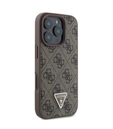 Guess “4G Triangle Strass Collection” Hard Case Θήκη προστασίας από δερματίνη– iPhone 16 Pro (Καφέ – GUHCP16LP4TDPW)