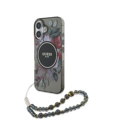 Guess Magsafe “Flowers with Pearl Strap” Hard Case Θήκη προστασίας από σκληρό πλαστικό – iPhone 16 (Μαύρο – GUHMP16SHFWBRCESK)