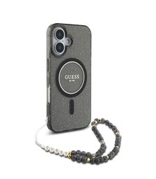 Guess Magsafe “Glitter with Pearl Strap” Hard Case Θήκη προστασίας από σκληρό πλαστικό – iPhone 16 (Μαύρο – GUHMP16SHGCRELSK)
