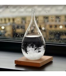 Storm Glass Drop Small – Μικρό Διακοσμητικό Βαρόμετρο σε Σχήμα Σταγόνας με Ξύλινη Βάση (13.5 cm)
