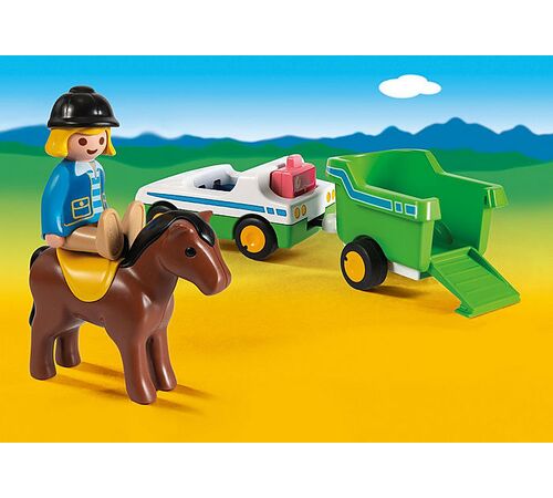 PLAYMOBIL 1-2-3 Όχημα με τρέιλερ μεταφοράς αλόγου 70181