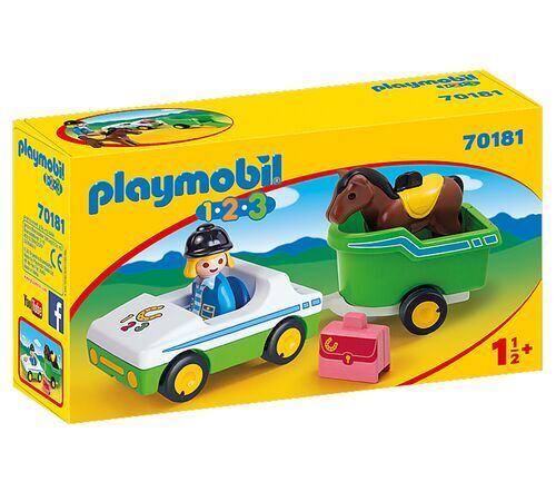 PLAYMOBIL 1-2-3 Όχημα με τρέιλερ μεταφοράς αλόγου 70181