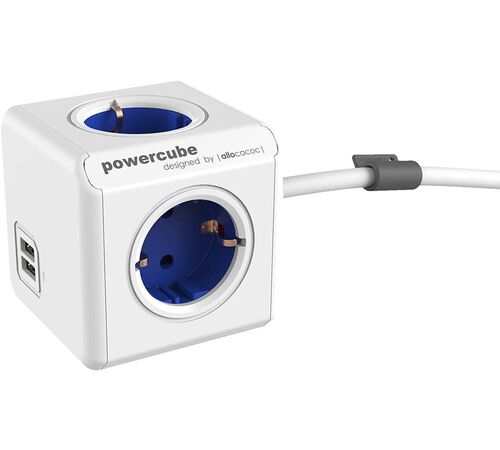 Allocacoc® PowerCube | Extended USB| Πολύπριζο 4 θέσεων & 2 USB – Μπλε – 1406BL/DEEUPC