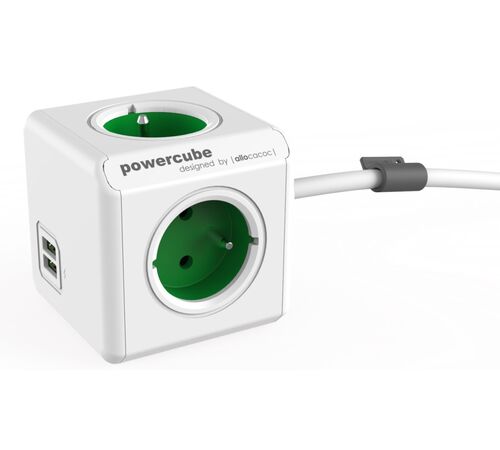 Allocacoc® PowerCube | Extended USB| Πολύπριζο 4 θέσεων & 2 USB – Πράσινο – 1406GN/DEEUPC