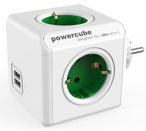 Allocacoc® PowerCube |Original USB| Πολύπριζο 4 θέσεων & 2 USB – Πράσινο – 1202GN/DEOUPC