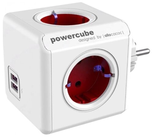 Allocacoc® PowerCube |Original USB| Πολύπριζο 4 θέσεων & 2 USB - Κόκκινο - 1202RD/DEOUPC