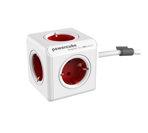 Allocacoc® PowerCube |Original Extended| Πολύπριζο 5 θέσεων με καλώδιο επέκτασης 3 μέτρων - Κόκκινο - 1307/DEEXPC