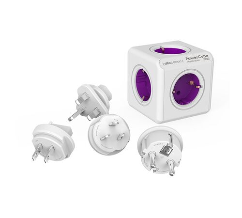 Allocacoc® PowerCube |ReWirable| Πολύπριζο 4 θέσεων & 4x plugs + IEC EU καλώδιο Μωβ - 1800/DERW4P