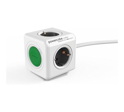 Allocacoc® PowerCube |Extended Switch| Πολύπριζο 4 θέσεων με διακόπτη On/Off - Πράσινο - 1301/DEEXSW