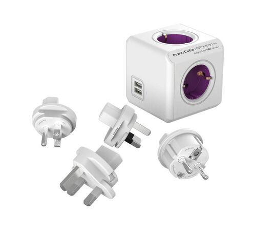 Allocacoc® PowerCube |ReWirable| Πολύπριζο 4 θέσεων & 4x plugs + USB Μωβ - 1700/DERUPC