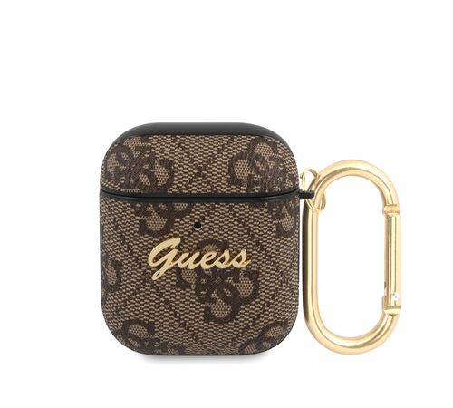 Guess Script Metal Logo Collection Θήκη προστασίας από δερματίνη για Apple Airpods 1/2 (Καφε)