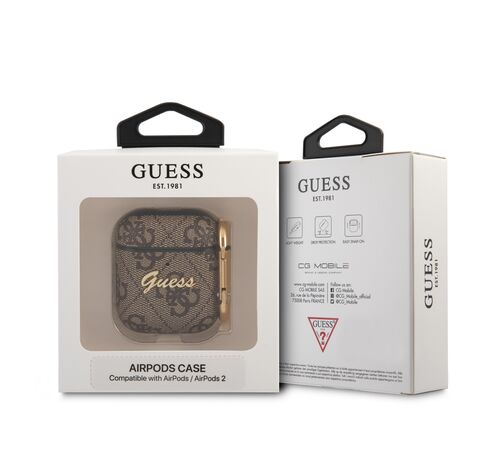Guess Script Metal Logo Collection Θήκη προστασίας από δερματίνη για Apple Airpods 1/2 (Καφε)