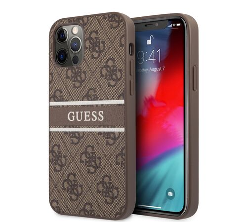 Guess "4G Logo Collection" Printed Stripe Θήκη προστασίας από δερματίνη – iPhone 12 Pro Max (Καφέ)