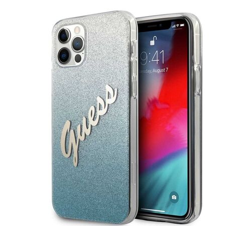 Guess Glitter Gradient Script Logo Θήκη προστασίας από σιλικόνη – iPhone 12 Pro Max (Blue/Glitter)