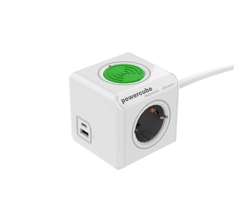Allocacoc® PowerCube |Extended USB A+C+Wireless Charger| Πολύπριζο 4 θέσεων & 1xUSB/1xUSB-C με ασύρματο φορτιστή - Γκρι - 11092/DEPEWL