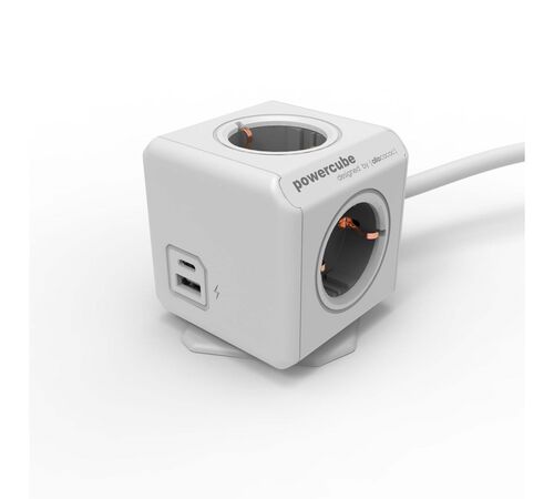 Allocacoc® PowerCube |Extended USB A+C| Πολύπριζο 4 θέσεων & 1xUSB/1xUSB-C - Γκρι - 10435/DEEUAC