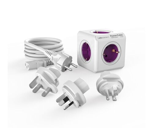 Allocacoc® PowerCube |ReWirable| Πολύπριζο 4 θέσεων & 3x plugs + IEC EU καλώδιο Μωβ - 1801/DERW3P