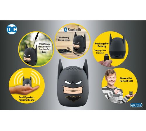 eKids Batman Φορητό ηχείο Bluetooth για παιδιά με λουράκι καρπού (Γκρι/Μαύρο)
