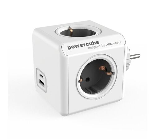 Allocacoc® PowerCube |Original USB A+C| Πολύπριζο 4 θέσεων & 1xUSB/1xUSB-C – Γκρι – 10432/DEOUAC
