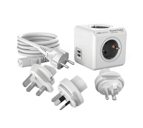 Allocacoc® PowerCube |ReWirable| Πολύπριζο 4 θέσεων & 3x plugs + IEC EU καλώδιο Γκρι - 1811GY/DERU3P