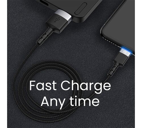 Tellur Data Cable USB To Type-C with LED Light, 2A, 2m, nylon, black