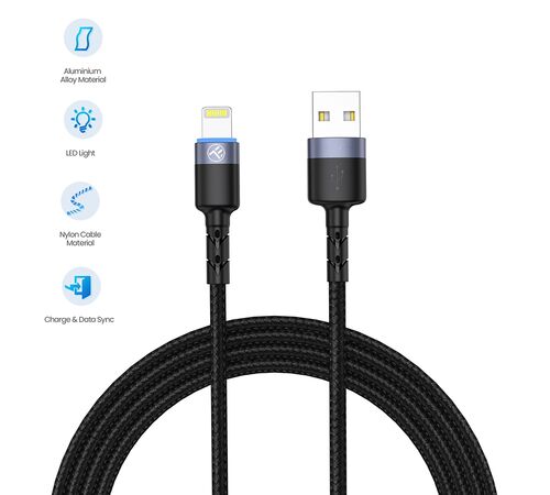 Tellur data cable USB to Lightning with LED light, 1.2m, black