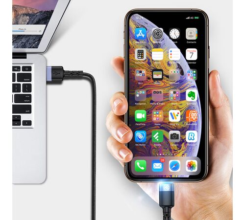 Tellur Data Cable USB To Lightning with LED Light, 2A, 2m, nylon, black