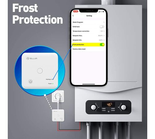Tellur Smart WiFi Ψηφιακός Θερμοστάτης, Boiler σε λευκό χρώμα