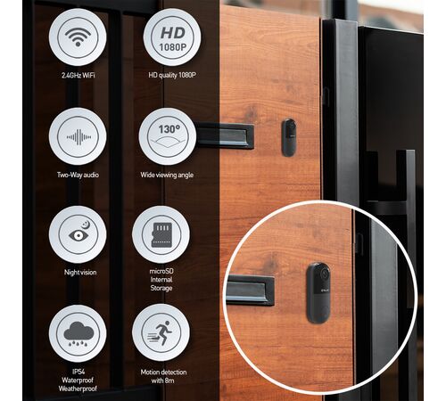 Tellur Video DoorBell WiFi Ασύρματο Κουδούνι Πόρτας με Κάμερα & Wi-Fi σε μαύρο/γκρι χρώμα FullHD (TLL331251)
