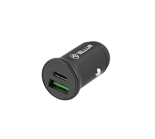 Tellur FCC7 Αλουμινένιος Φορτιστής αυτοκινήτου δύο θυρών 60W PD (PD60W + QC 30W), σε μαύρο χρώμα